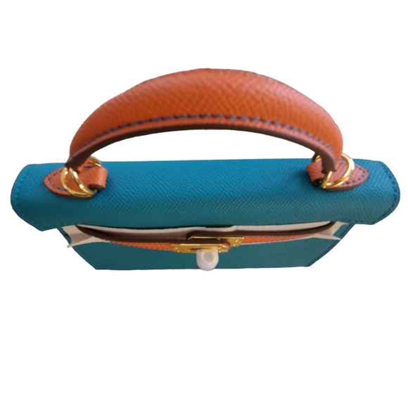 Mini Top Handle Satchel Bag - Turquoise and Orange - Picture 8 of 12